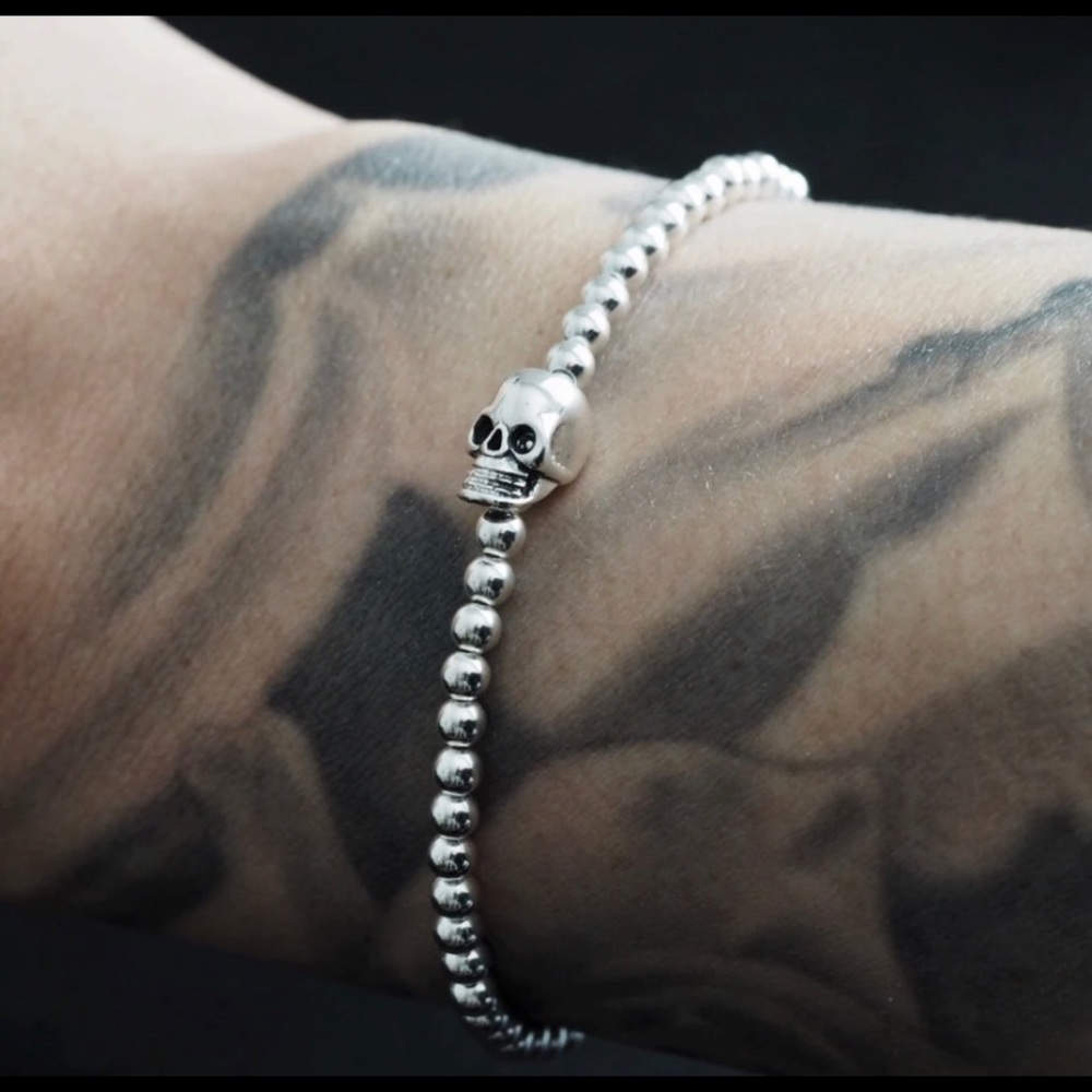 Sterling Silver Beaded Skull Bracelet
